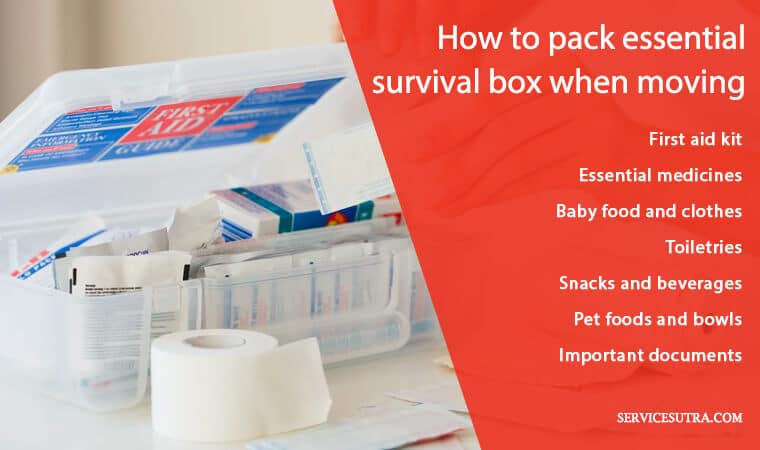 How to pack essential survival box when moving